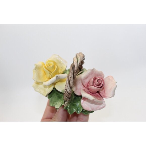 Vintage Capodimonte Porcelain Floral Basket Handcrafted Roses with Crown N Mark - Picture 5 of 10